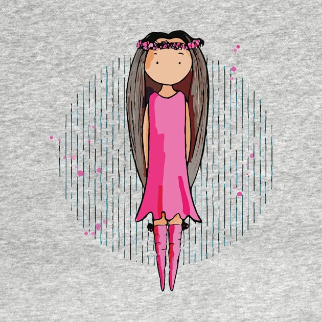 Cute bohemian girly girl with very long brown hair and a pink dress by Sissely